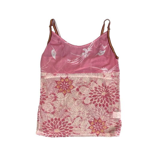 Vintage 90s Y2k ‘Rip Curl’ Pink Spaghetti Cami Mesh Crop Tank Top 4 6