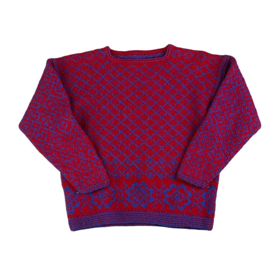 Vintage 70s Red Blue Knit Jumper M L