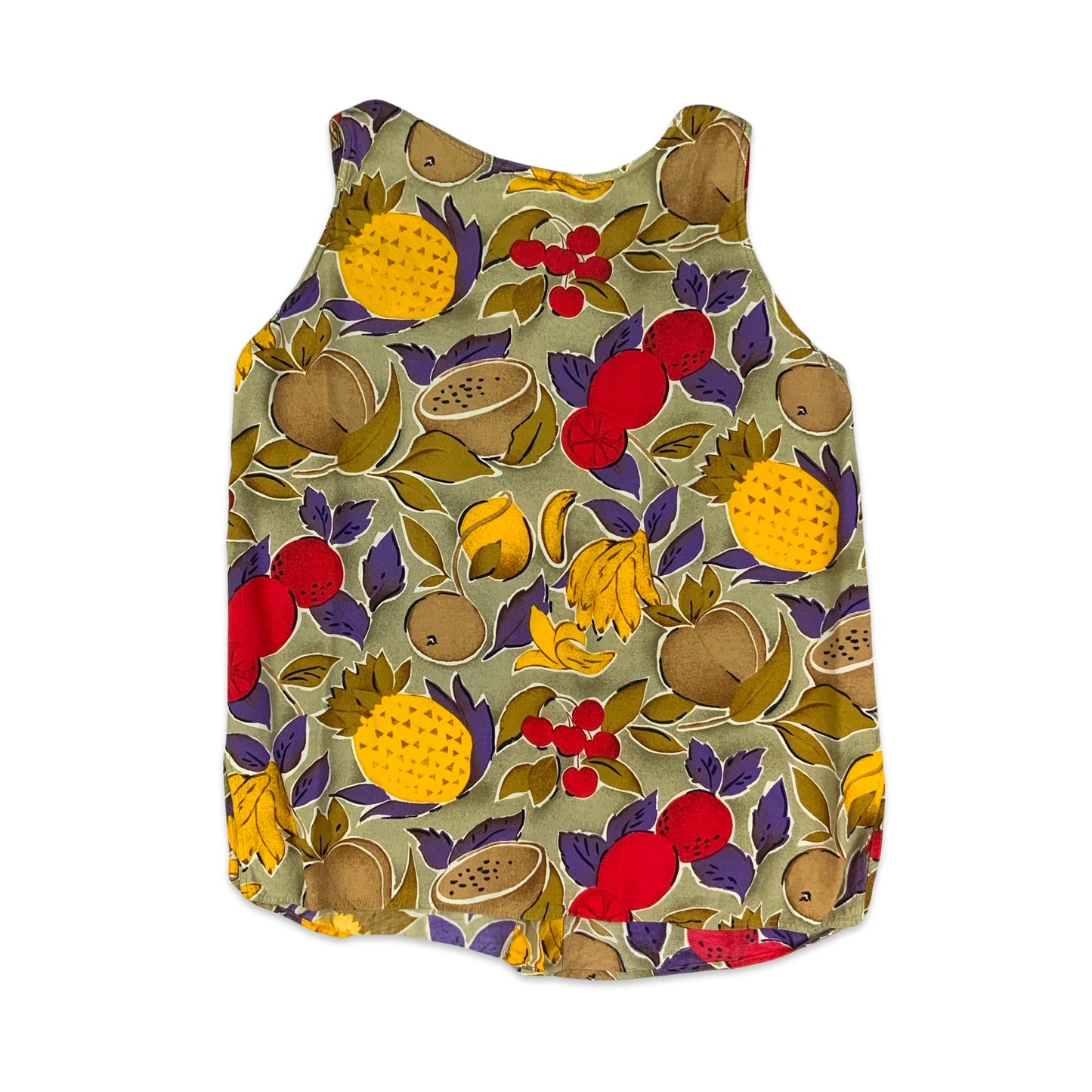 80s Fruit Print Button Up Sleeveless Blouse