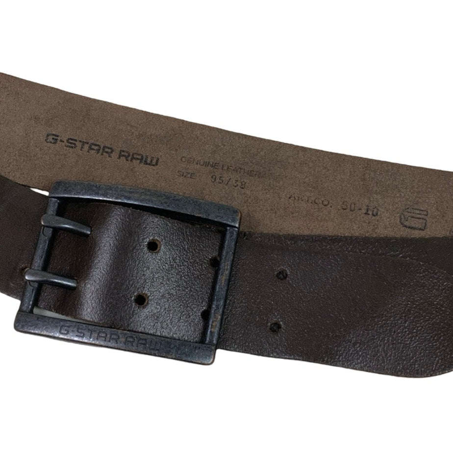 Vintage 90s ‘G-Strar Raw’ Dark Brown Distressed Leather Buckle Belt