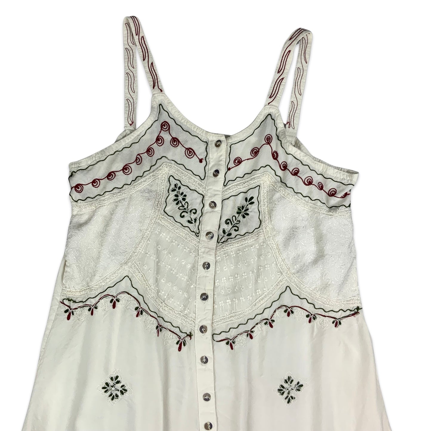 90s White Button Up Mini Dress with Floral Embroidery