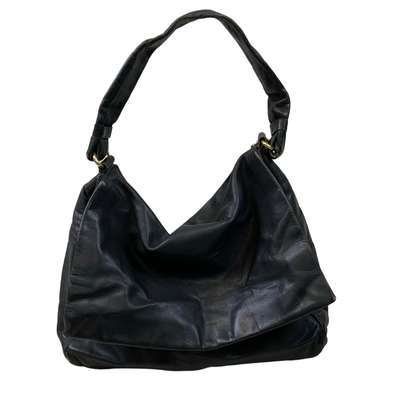 Vintage 90s Black Leather Slouch Shoulder Bag