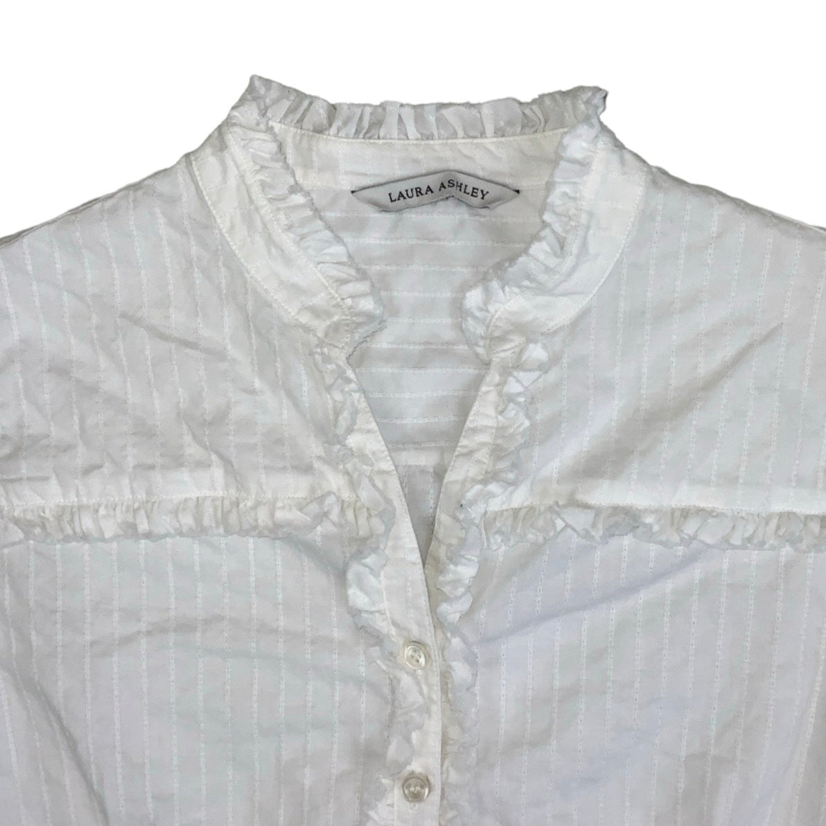 Vintage 90s y2k ‘Laura Ashley’ White Frill Button Up Short Sleeve Blouse 10 12