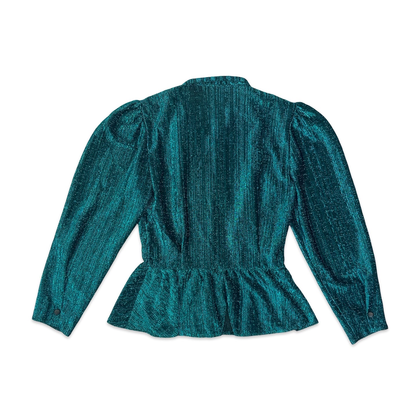 80s Metallic Teal & Black Blouse 10