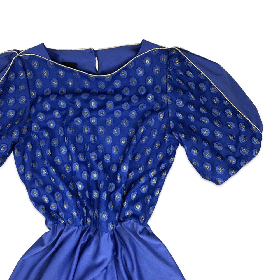 Vintage Blue and Gold Lurex Dress 10 12 14