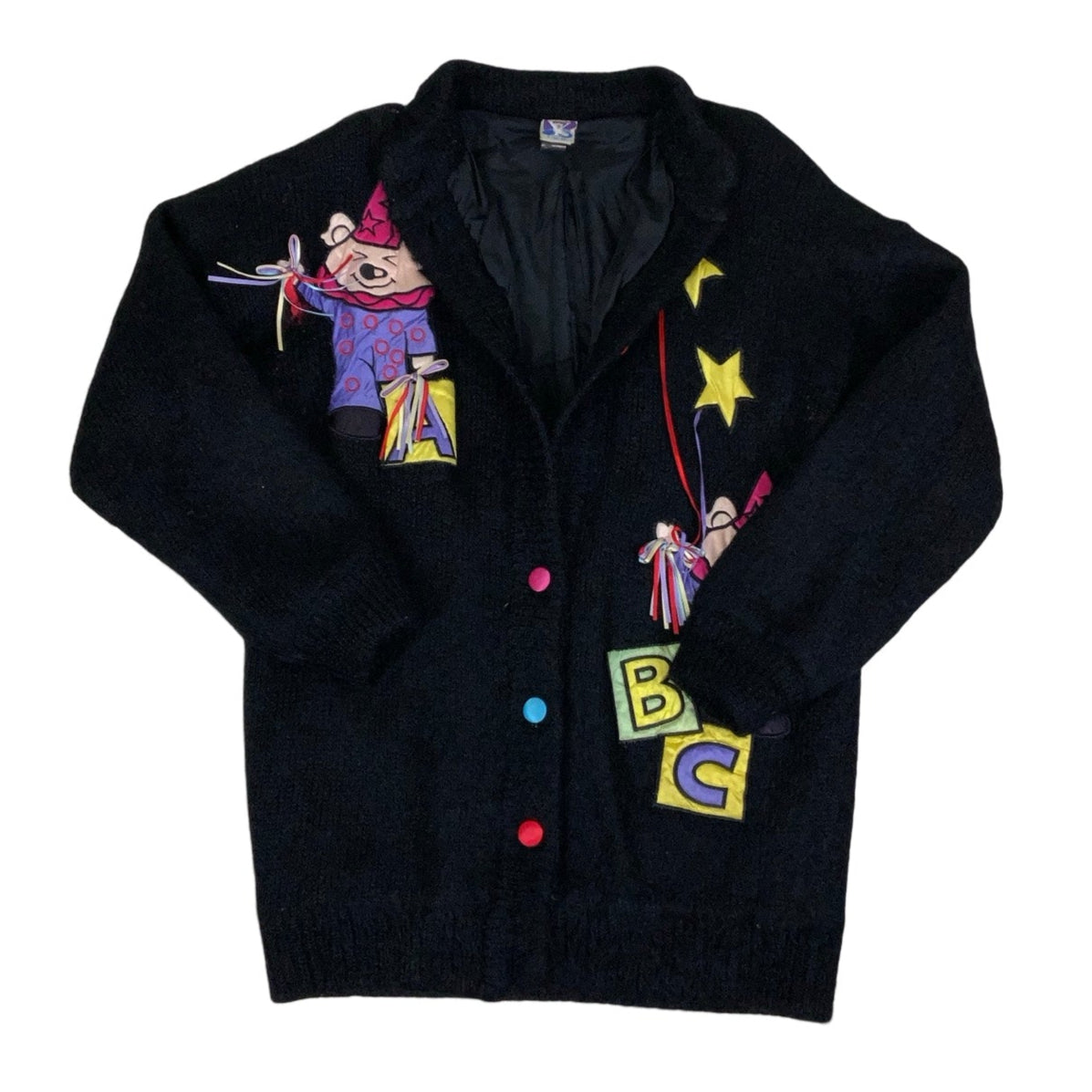 Vintage 80s ‘Yessica’ Wizard Embroidered Black Mohair Cardigan 16 18 M L