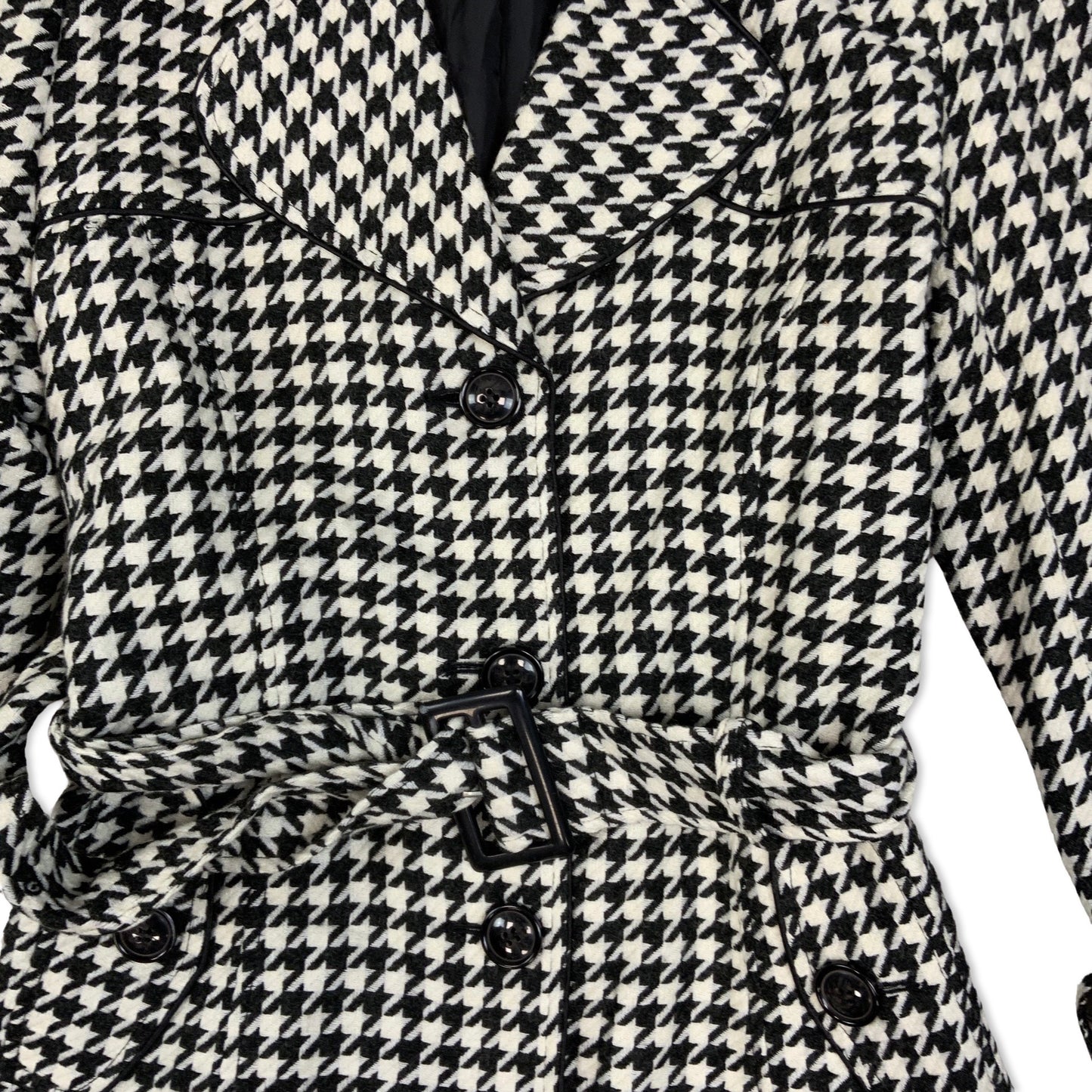 Vintage 90s Black and White Houndstooth check Belted Ladies' Coat 12