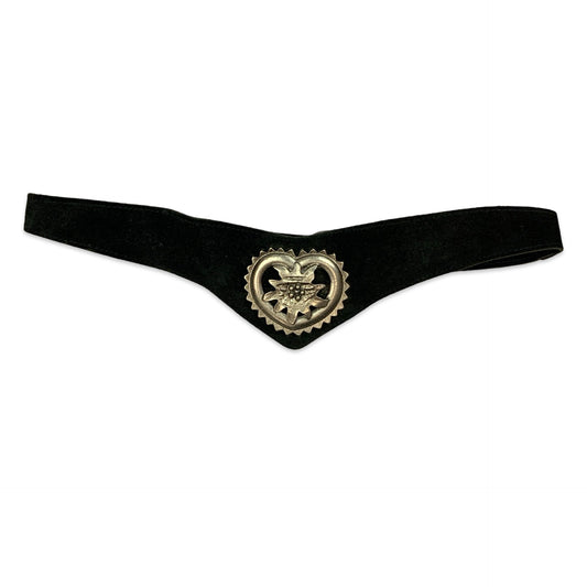 Vintage Black Suede Waist Belt with Silver Buckle