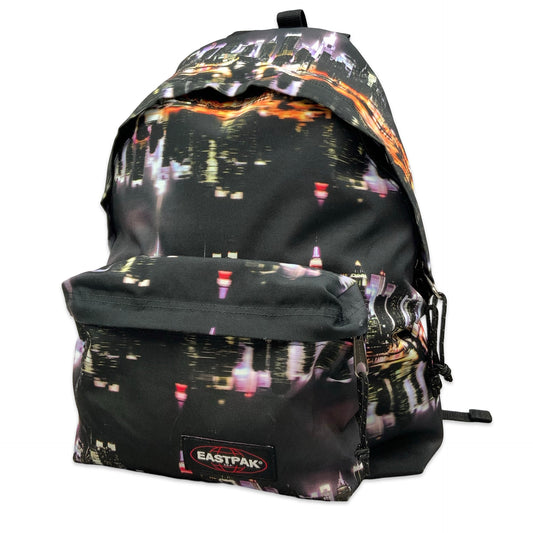Y2K Black Eastpak Backpack with Cityscape Print