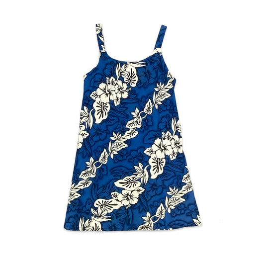 Vintage Blue & White Hawaiian Print Summer Dress 12