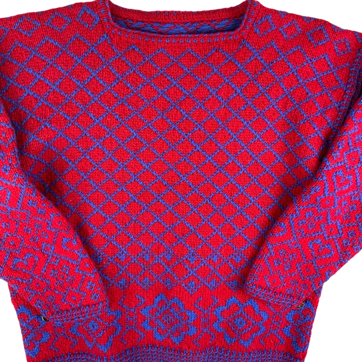 Vintage 70s Red Blue Knit Jumper M L