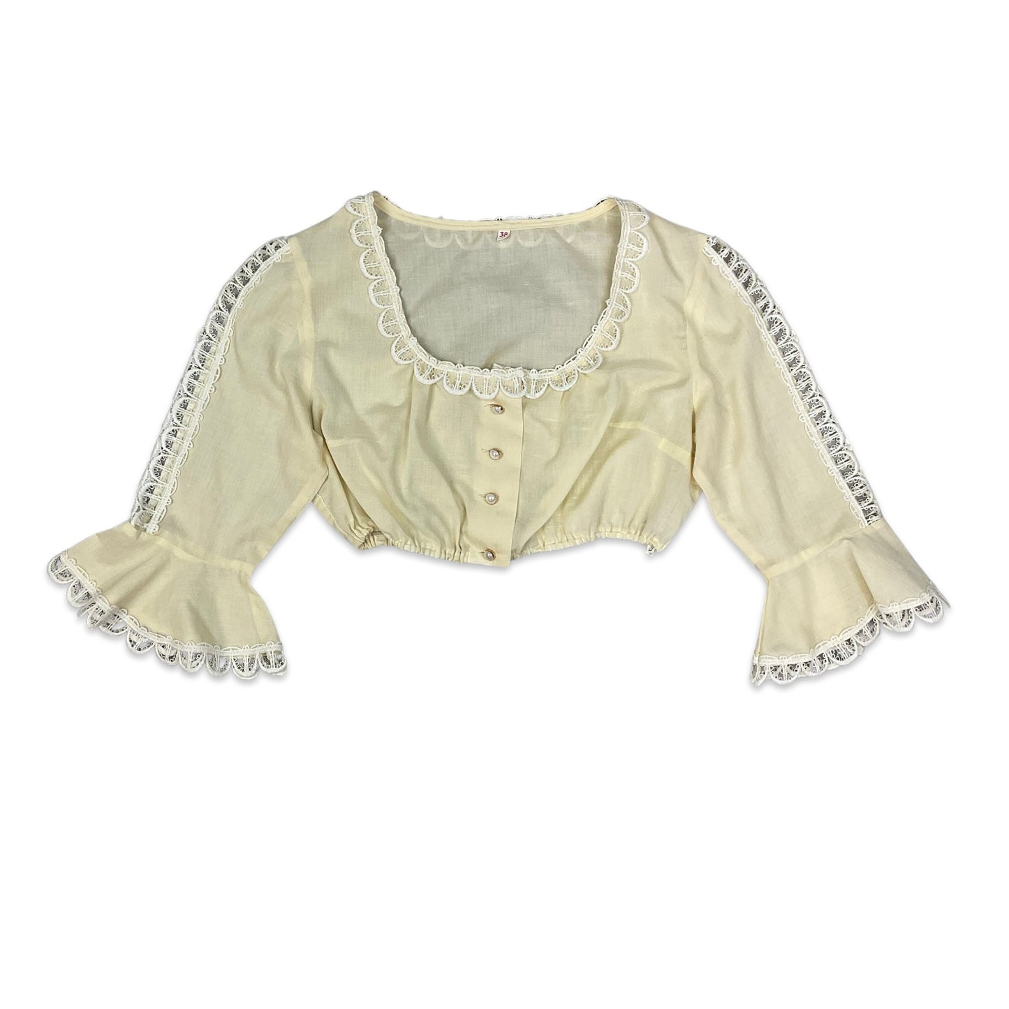 80s Cream Cropped Blouse with Flounce Sleeve 10 12