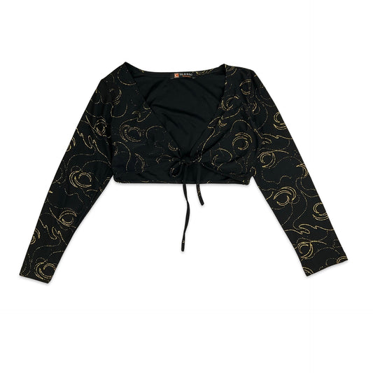 90s Black & Gold Celestial Cropped Cardigan