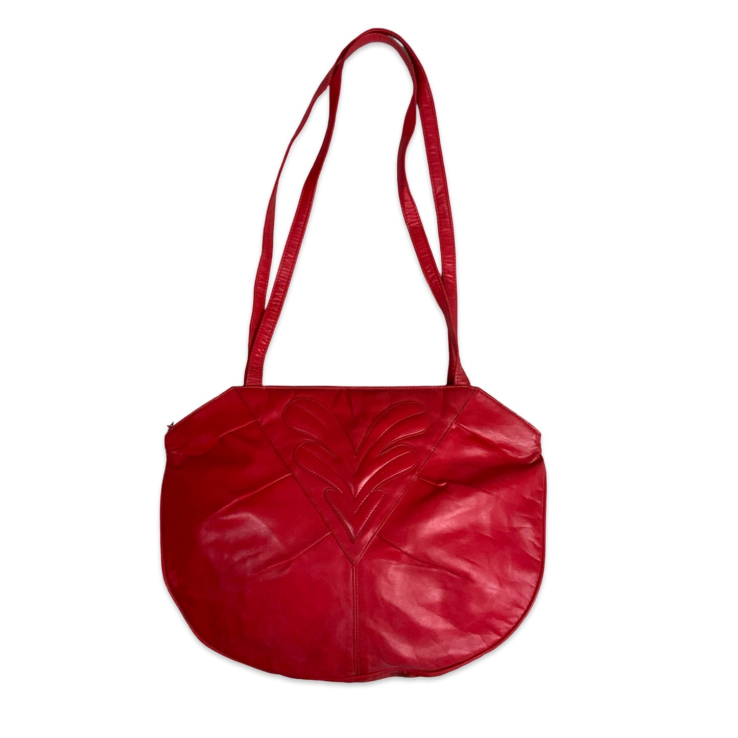 80s Vintage Red Leather Shoulder Handbag