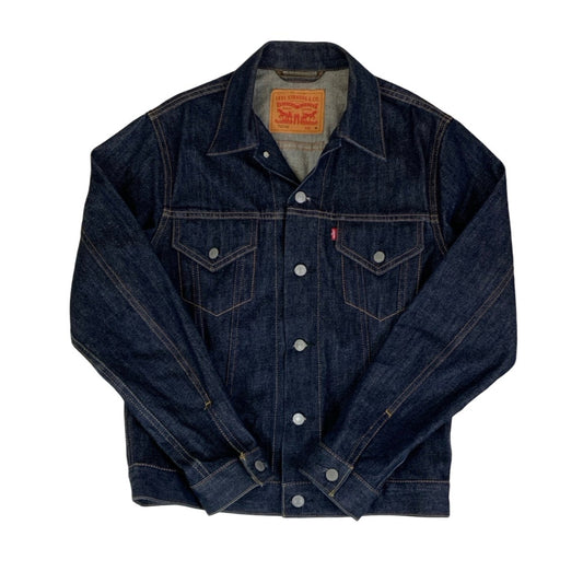 Vintage 90s (75230) Levi Dark Blue Raw Denim Trucker Jacket S M