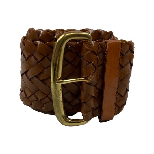 Vintage Brown Leather Oversized Braided Belt