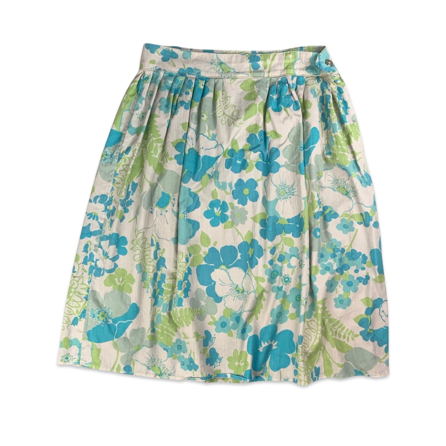 Vintage White & Blue Floral Midi Skirt 10 12 14 16