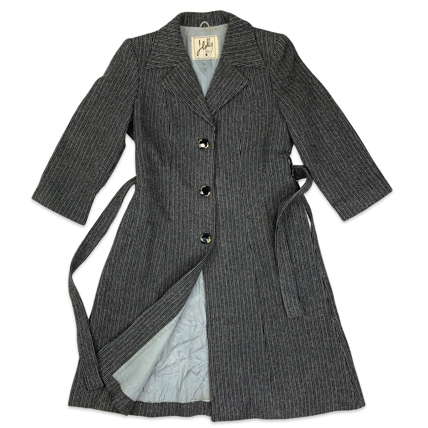 Vintage 90s Grey Striped Wool Trench Coat 12