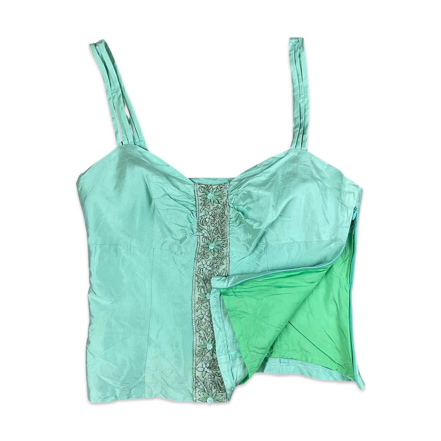 Vintage 90s Mint Green Sequin Bustier Top 10 12