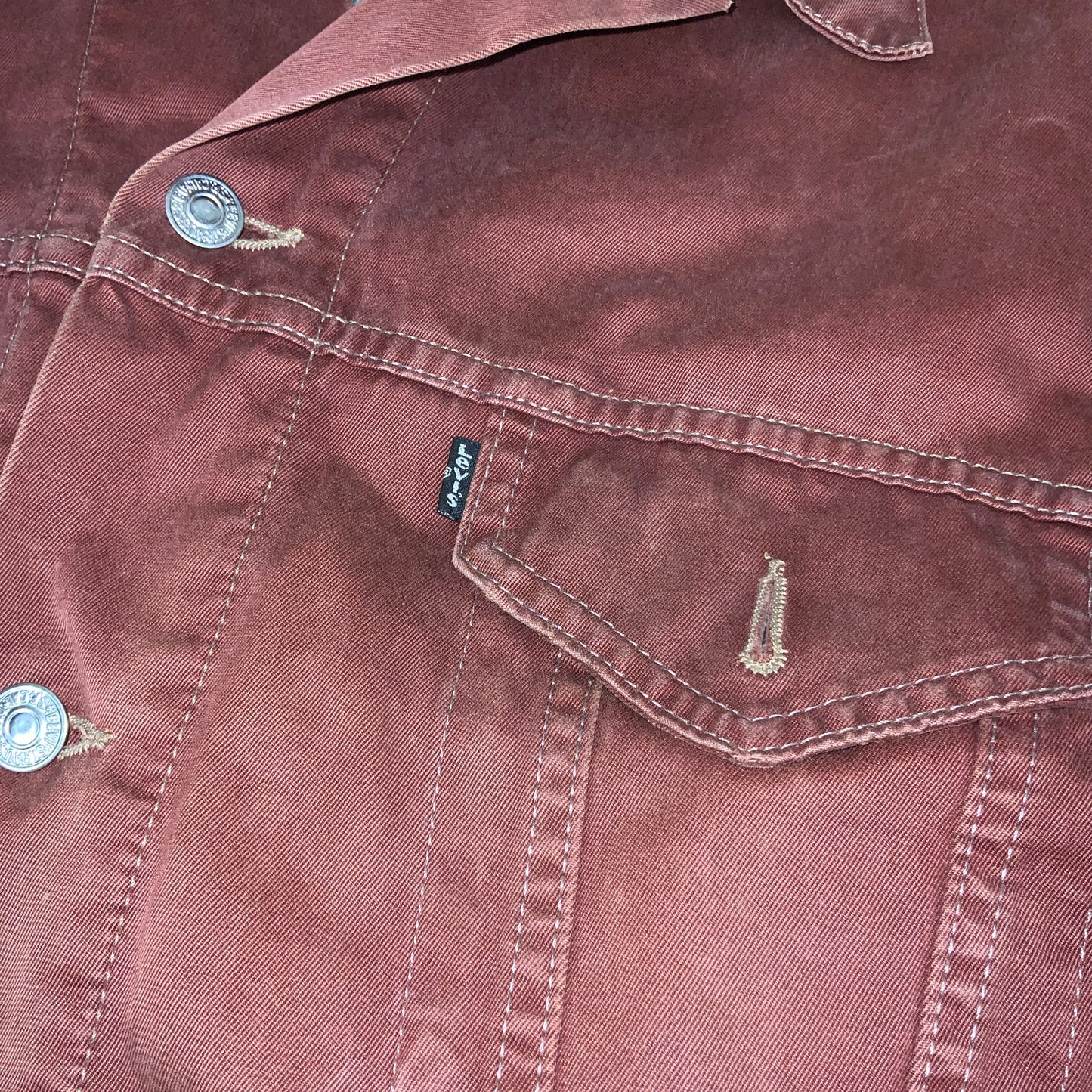 Vintage 80s 90s ‘Levi Strauss & Co’ 70614 Burgundy Stripe Fleece Lined Denim Jacket L XL