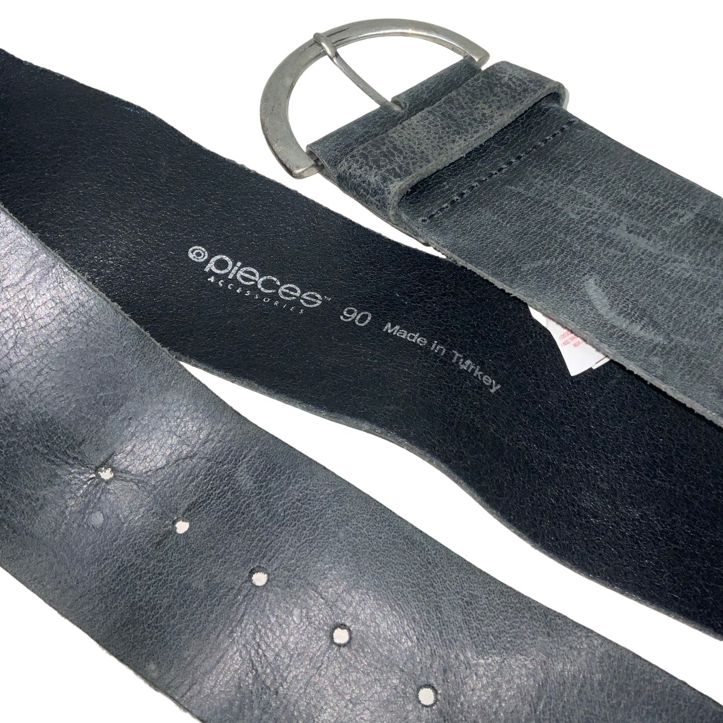 ‘Pieces’ Charcoal Grey Suede Leather Buckle Belt