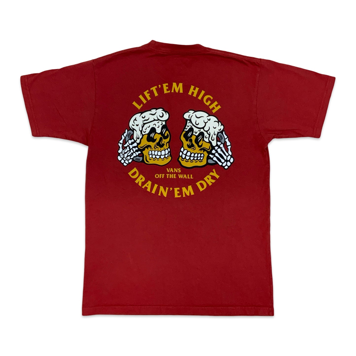 Vans Red & Yellow Tee with Skull Pint Print XS S