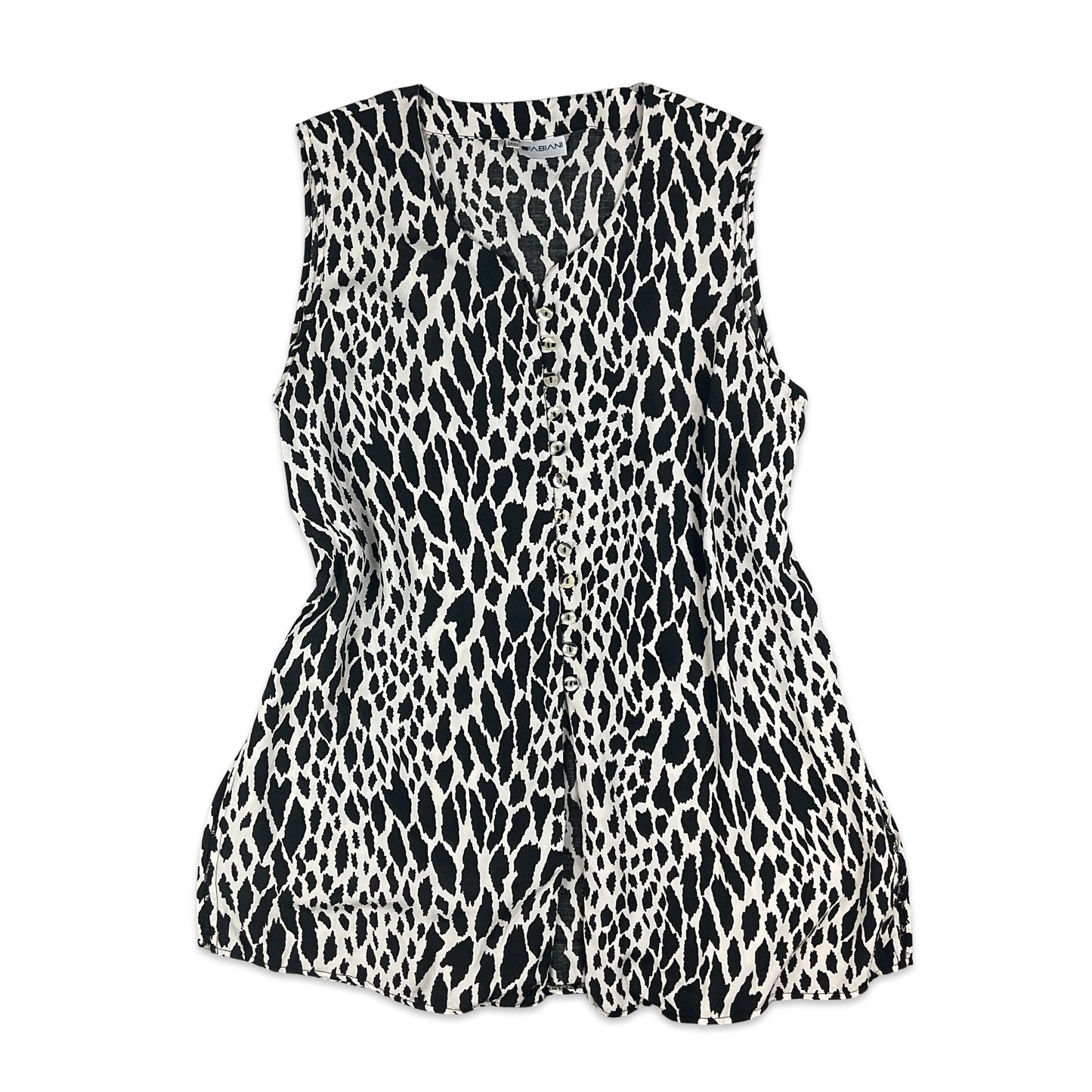 90s Black & White Animal Print Long Sleeveless Blouse 12 14 16