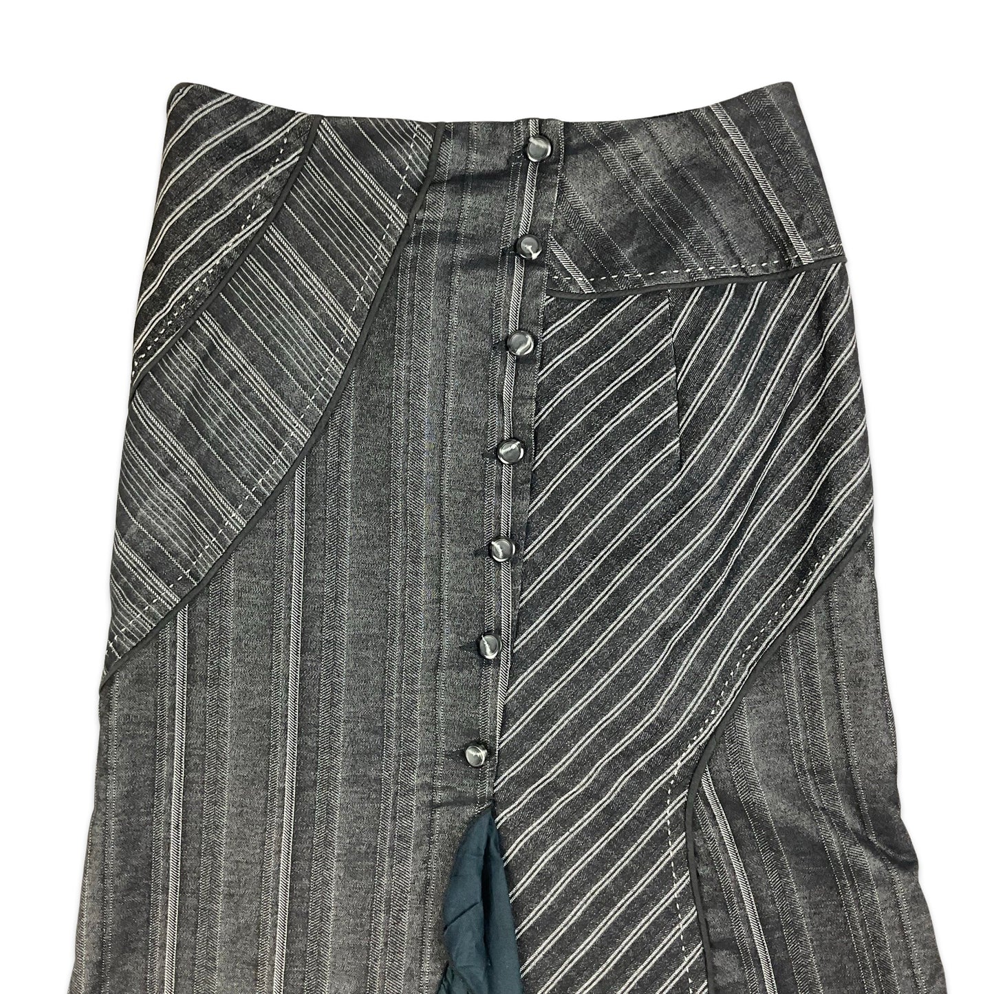 90s Black & Grey Striped Midi Skirt