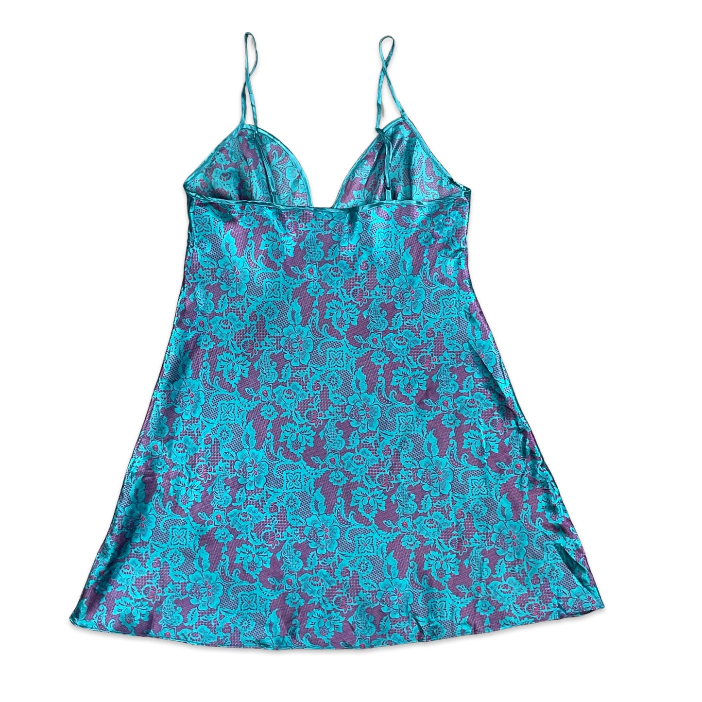 Vintage 90s Teal Pink Floral Cami Slip Babydoll Dress  6 8