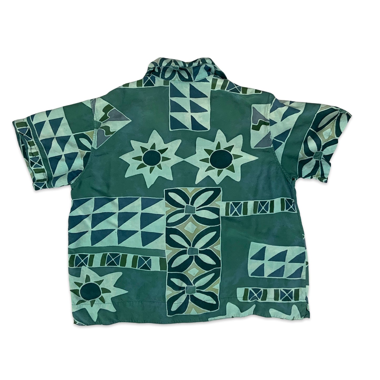 90s Green Geometric Print Short Sleeve Blouse