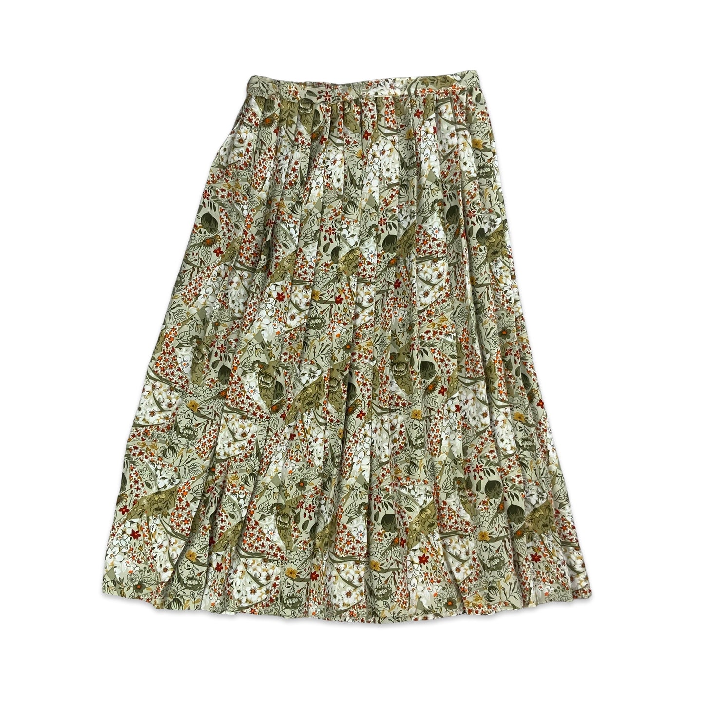 Vintage Floral Pleated Midi Skirt 6 8
