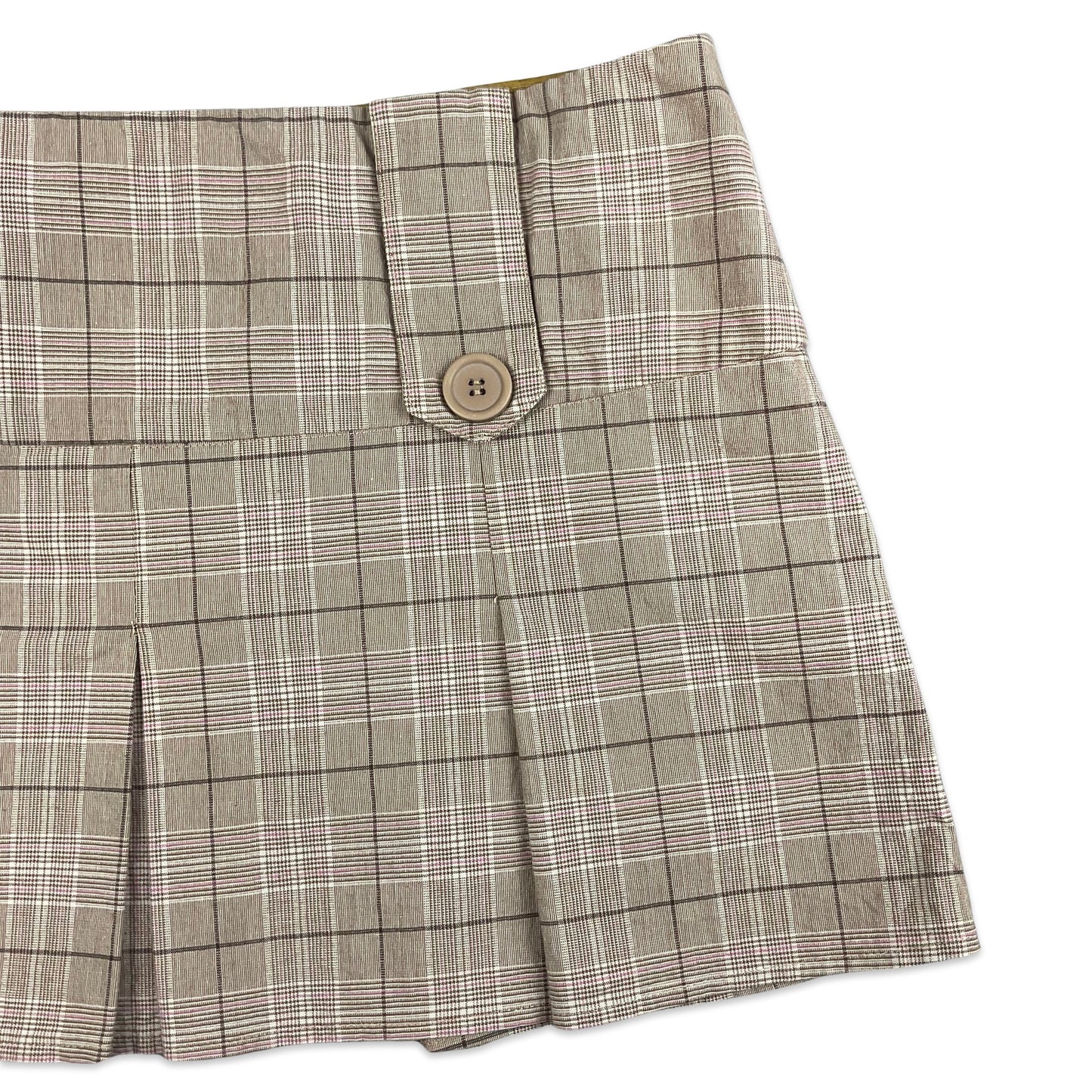 Vintage 90s Brown Pink Checkered Pleated Mini Skirt 14