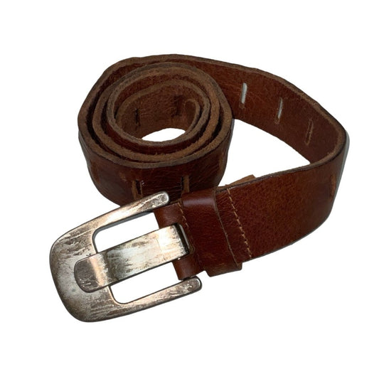 Vintage 80s 90s ‘Petrol Industries’ Brown Soft (45277) Leather Distressed Silver Buckle Belt