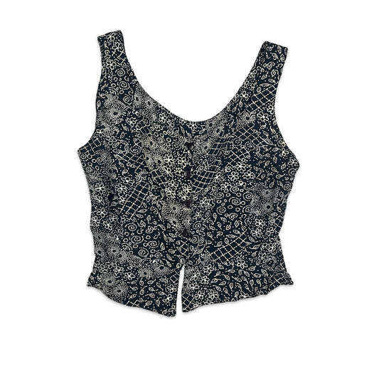 Vintage Navy & White Ditsy Floral Print Crop Top 6 8 10