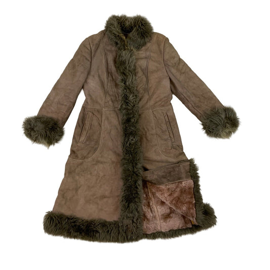 Vintage Long Shearling Brown Coat 12 14