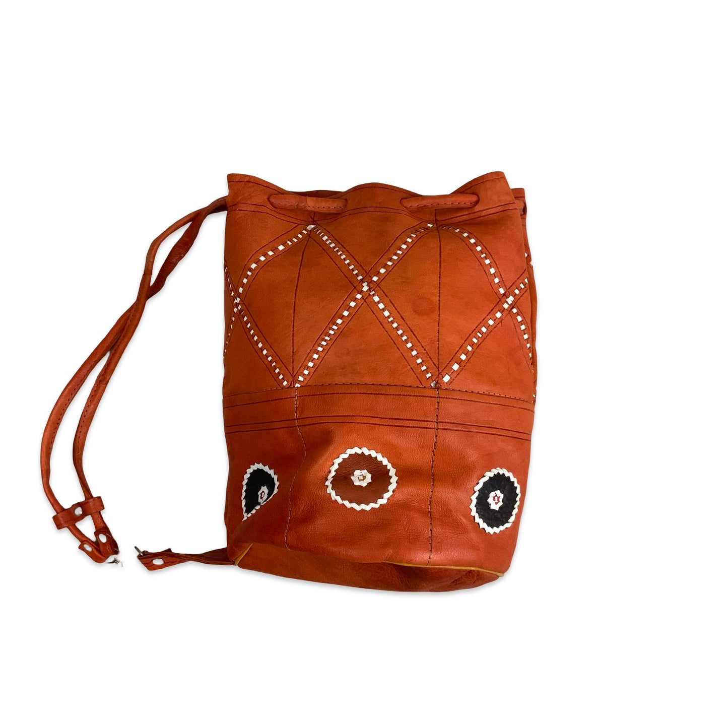 Vintage Orange Leather Boho Hippy Shoulder Bucket Bag