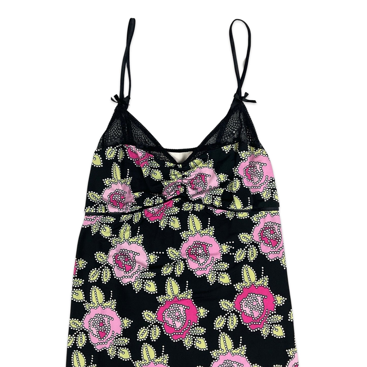 90s Floral Chemise Slip Dress with Lace Trim