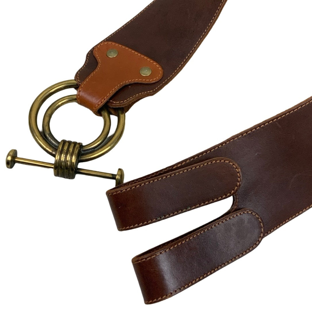 Vintage 80s 90s Brown (267) Leather Unique Double D-ring Buckle Belt