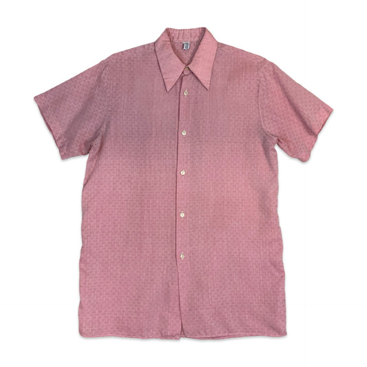 70s Pink Short Sleeve Dagger Collar Shirt M