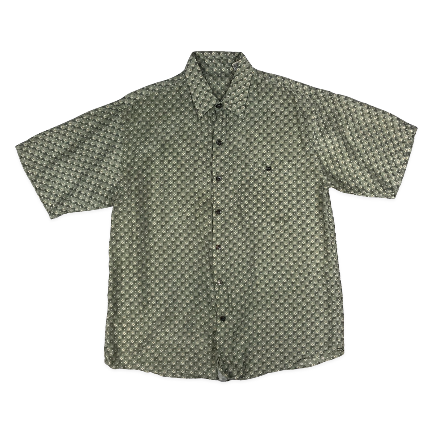 Vintage Green Geometric Print Silk Shirt L