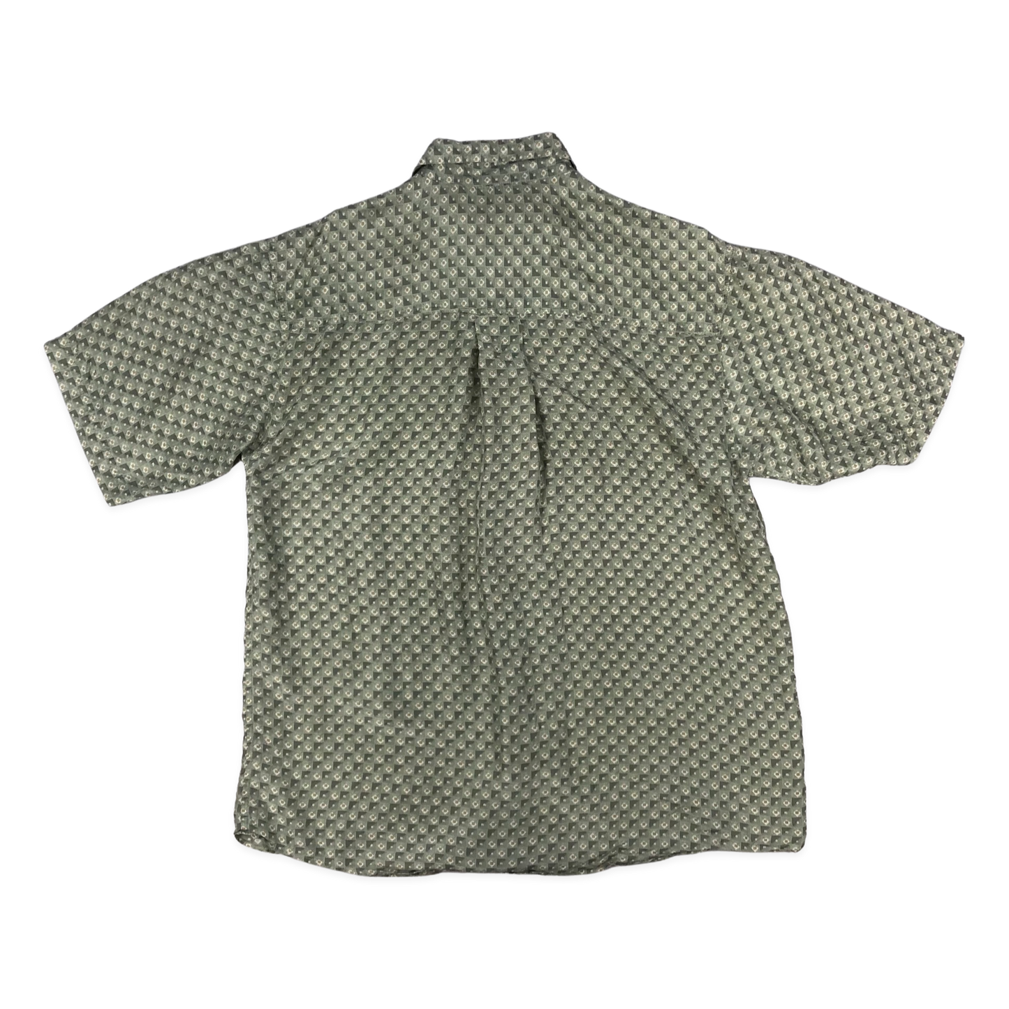 Vintage Green Geometric Print Silk Shirt L