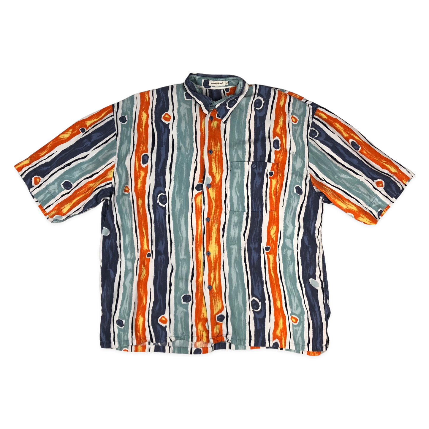 Vintage 90s Abstract Print Orange, White, and Blue Shirt 3XL
