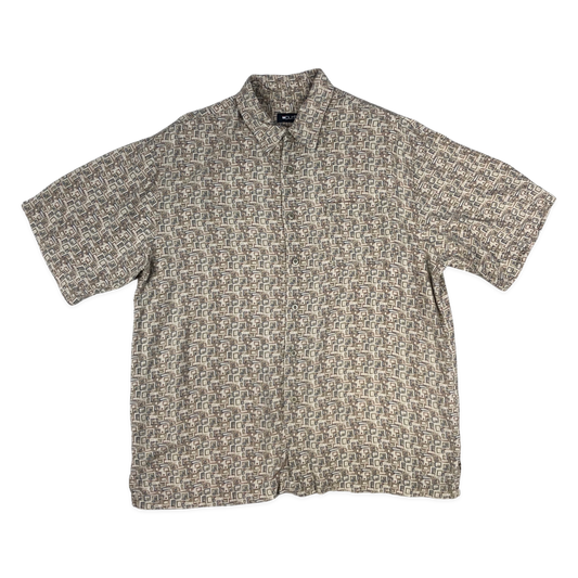 Vintage Y2K Abstract Print Beige Shirt XL