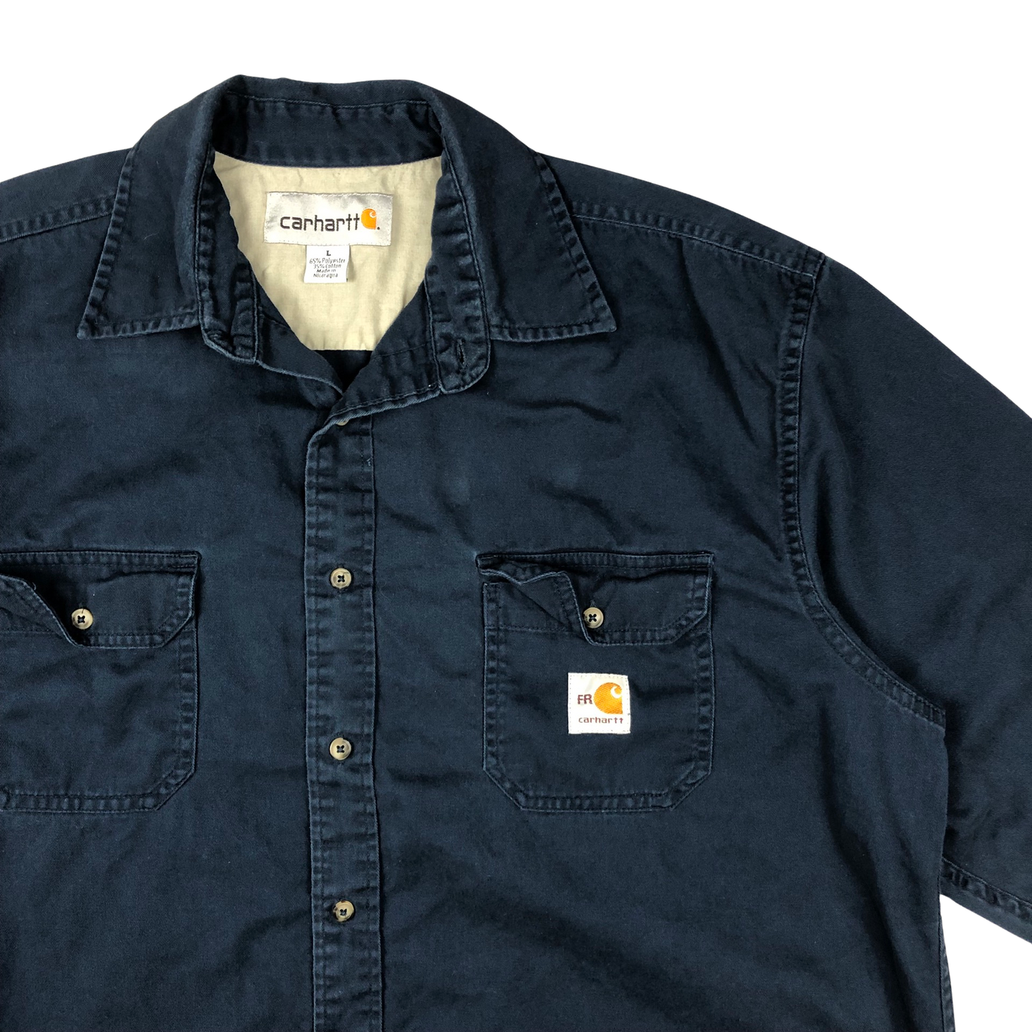 Vintage Carhartt Fire Resistant Blue Cotton Shirt Black XL