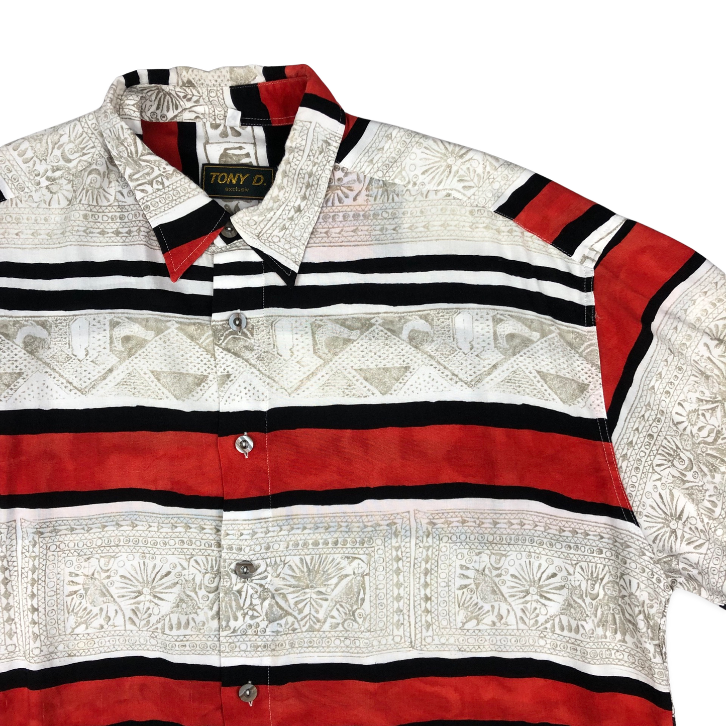 Vintage White, Red, and Black Abstract Print Shirt XXL