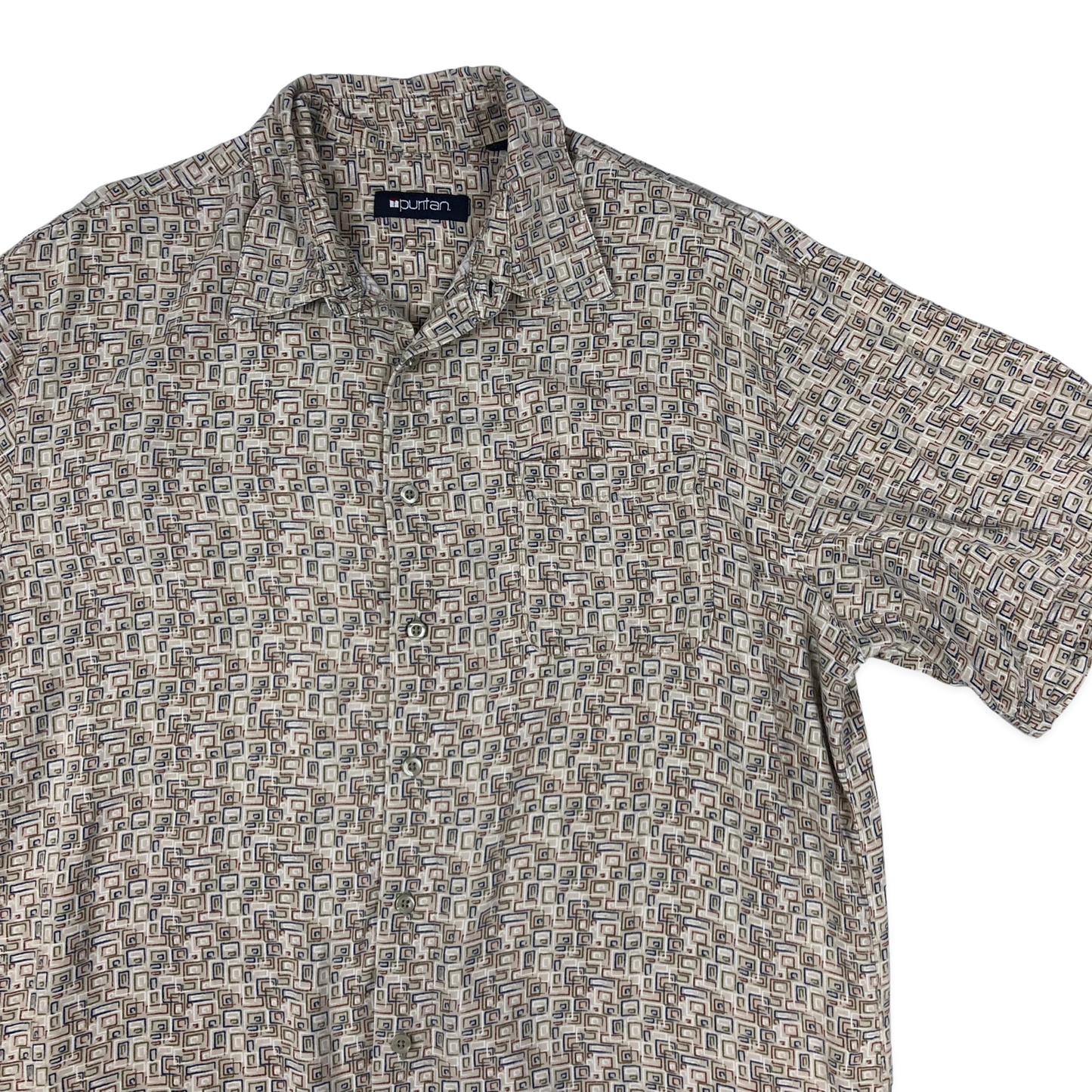 Vintage Y2K Abstract Print Beige Shirt XL