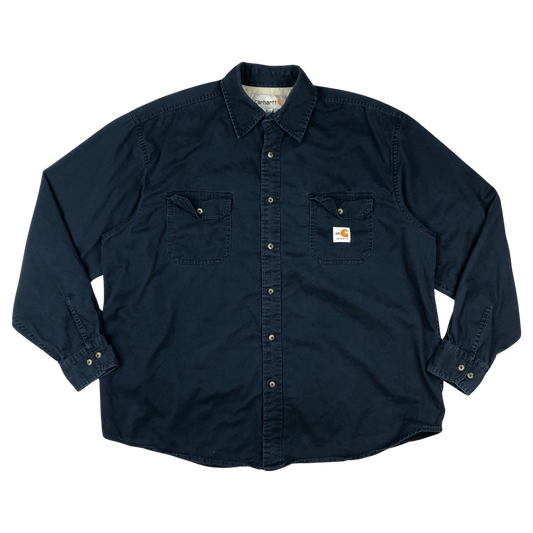 Vintage Carhartt Fire Resistant Blue Cotton Shirt Black XL