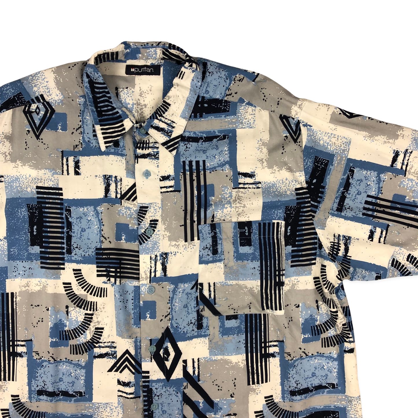 Vintage Abstract Print Blue and White Shirt 3XL