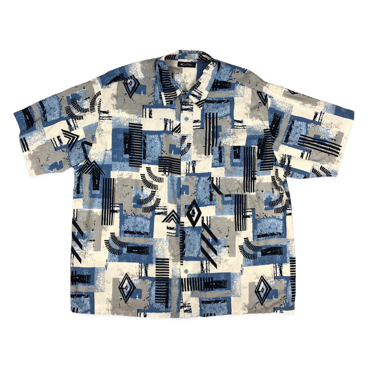 Vintage Abstract Print Blue and White Shirt 3XL