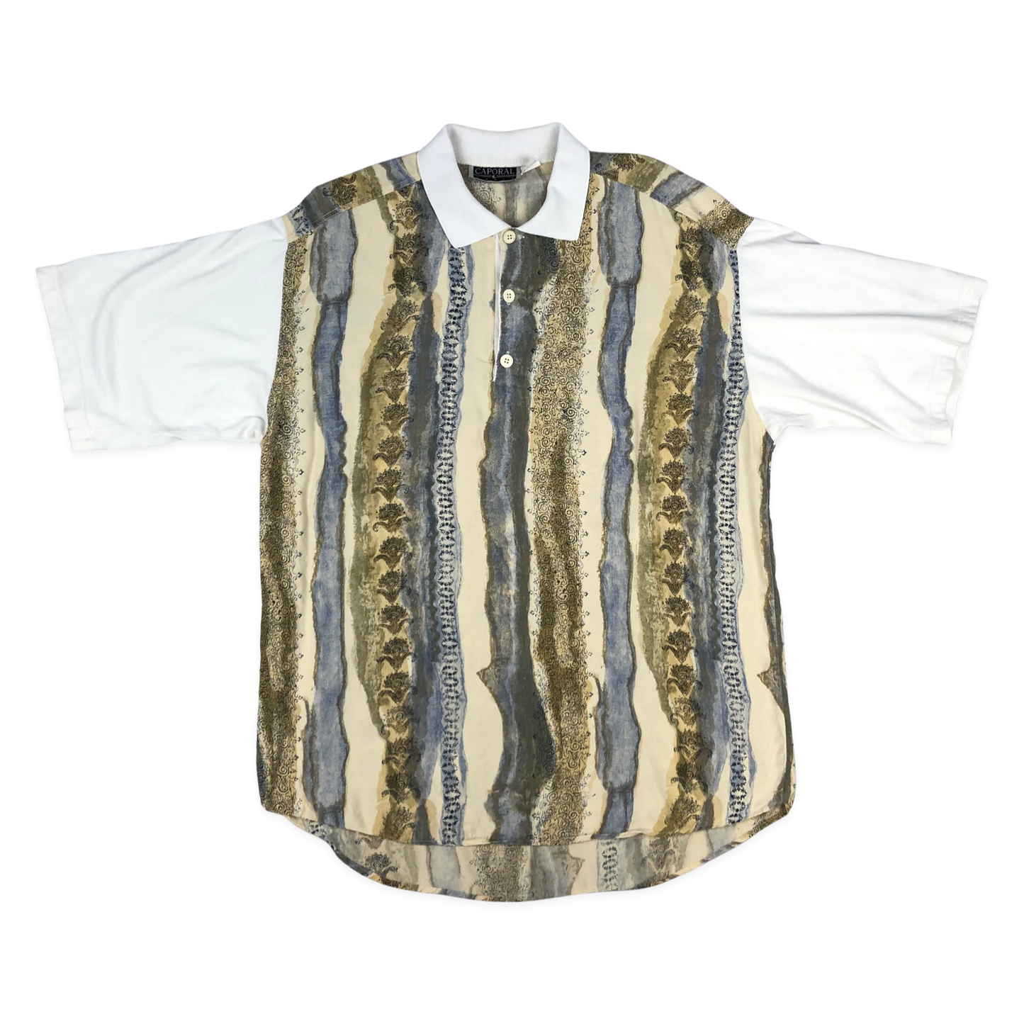 Vintage 80s Abstract Print Stripy Polo Shirt L-XXL